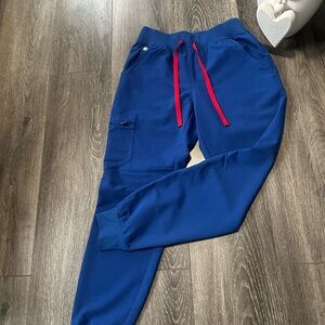 Figs Royal Blue Joggers with Red Drawstring
